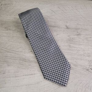 JZ Richards Boulder Gray Silver Geometric Mens Tie Silk Handmade USA EUC